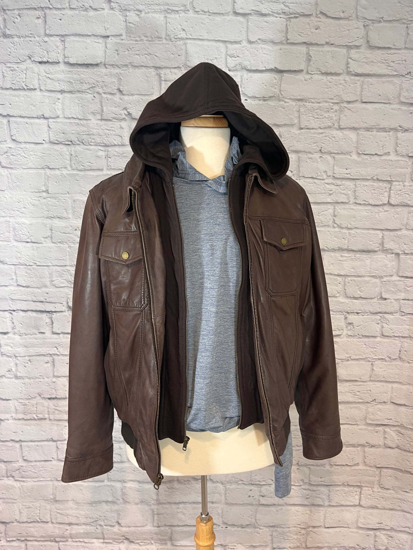 Black Rivet Brown Leather Bomber jacket Size Large