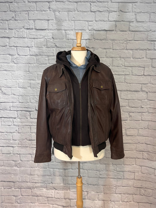 Black Rivet Brown Leather Bomber jacket Size Large