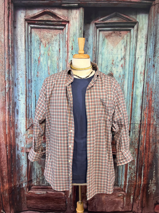 Southern Shirt plaid blue white red beige size L