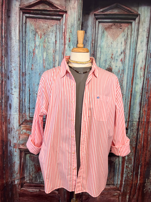 Southern Tide Vintage shirt - Coral and White button down -  Size X Large